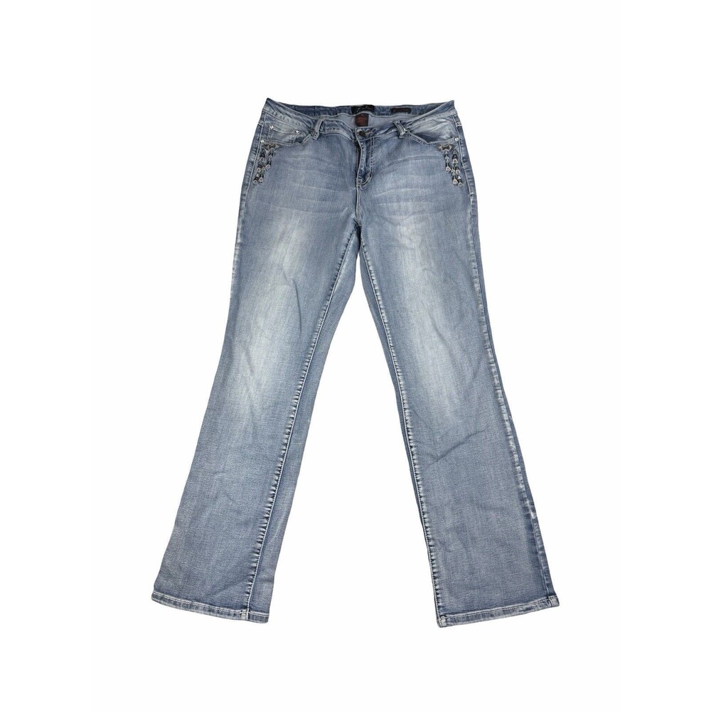 Earl Jean Womens Size 16 Slim Bootcut Jeans Blue Embellished Flap Pocket Y2K